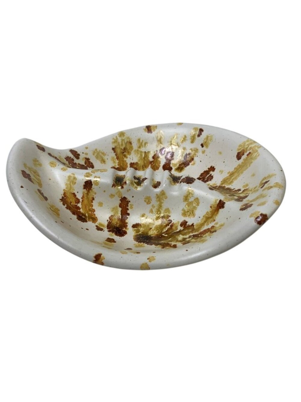 Vintage Handcrafted Splatter Glaze Ashtray 4 Notches Ceramic Brown Gold Earthy